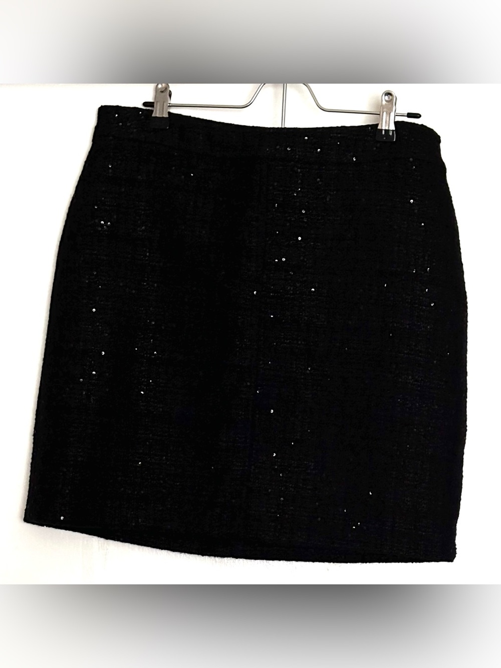 Anne Klein Black Sequined Tweed Mini Pencil Skirt Size 10 NWT